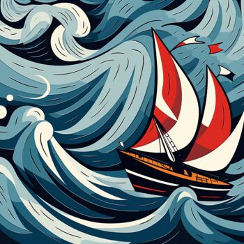 Pittura intitolato "A yacht in a storm" da Kosta Morr, Opera d'arte originale, Acrilico Montato su Telaio per barella in leg…