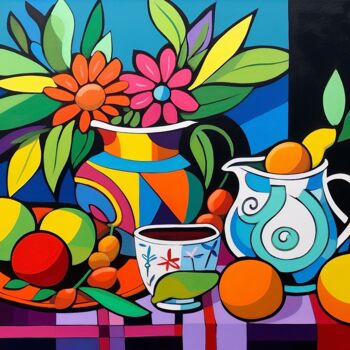 Painting titled "Vibrant still life" by Kosta Morr, Original Artwork, Acrylic Mounted on Wood Stretcher frame