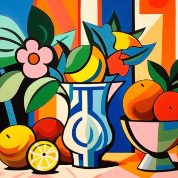 Painting titled "Vibrant still life 2" by Kosta Morr, Original Artwork, Acrylic Mounted on Wood Stretcher frame