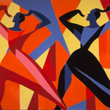 Schilderij getiteld "Dancers 3" door Kosta Morr, Origineel Kunstwerk, Acryl Gemonteerd op Frame voor houten brancard