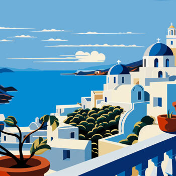 Schilderij getiteld "Greek Island 5" door Kosta Morr, Origineel Kunstwerk, Acryl