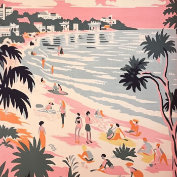 Картина под названием "Beach tiole print" - Kosta Morr, Подлинное произведение искусства, Акрил Установлен на Деревянная рам…