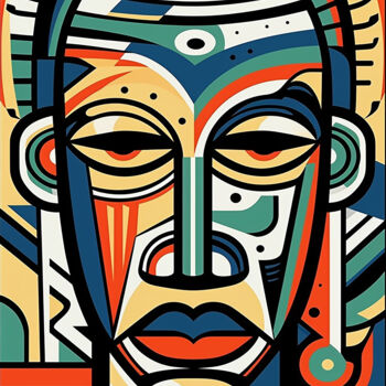 Painting titled "African Mask 8" by Kosta Morr, Original Artwork, Acrylic Mounted on Wood Stretcher frame