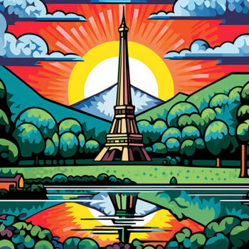 Painting titled "Eiffel Tower" by Kosta Morr, Original Artwork, Acrylic Mounted on Wood Stretcher frame