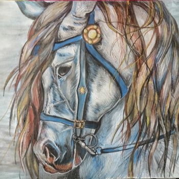 Картина под названием "Лошадь" - Анастасия Абрамец, Подлинное произведение искусства, Гуашь Установлен на Деревянная рама дл…