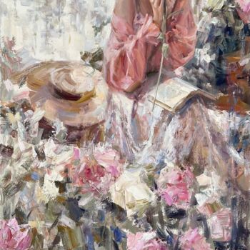 Painting titled "Girl with a book" by Kostiantyn Hudaiev, Original Artwork, Oil