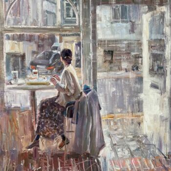 Pintura titulada "Девушка возле окна" por Kostiantyn Hudaiev, Obra de arte original, Oleo