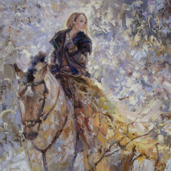 Картина под названием "Девушка в зимнем ле…" - Kostiantyn Hudaiev, Подлинное произведение искусства, Масло