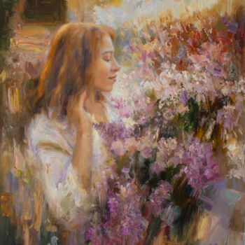 Painting titled "Девушка с серенью" by Kostiantyn Hudaiev, Original Artwork, Oil