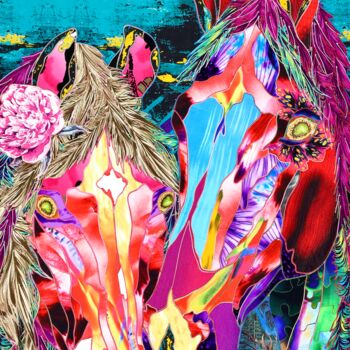 Art textile intitulée "Magic Horses" par Kostyantin Malginov, Œuvre d'art originale, Tapisserie