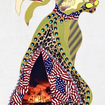 Textile Art titled "the california hare" by Kostyantin Malginov, Original Artwork, Tapestry Mounted on Wood Panel