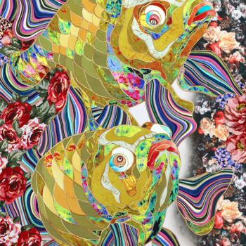 Arte tessile intitolato "Goldfish" da Kostyantin Malginov, Opera d'arte originale, arazzo