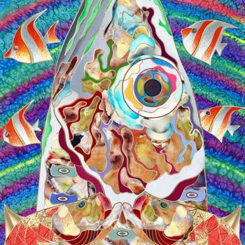 "King of the Ocean" başlıklı Tekstil Sanatı Kostyantin Malginov tarafından, Orijinal sanat, Kavaviçe Ahşap panel üzerine mon…