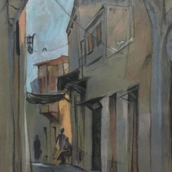Painting titled "old town" by Kosvla, Original Artwork, Pastel