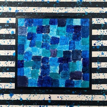 Painting titled "Carré bleu" by Kot, Original Artwork, Acrylic Mounted on Wood Stretcher frame