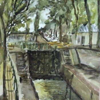 Schilderij getiteld "canal saint martin…" door Kote Mensah, Origineel Kunstwerk