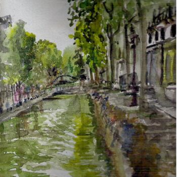 「le long du canal sa…」というタイトルの絵画 Kote Mensahによって, オリジナルのアートワーク, 水彩画