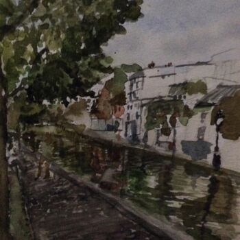 Painting titled "canal saint martin" by Kote Mensah, Original Artwork