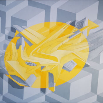 Painting titled "Yellow Light" by Kotek_prod, Original Artwork, Acrylic Mounted on Wood Stretcher frame