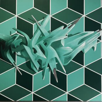 Malarstwo zatytułowany „Green Aqua” autorstwa Kotek_prod, Oryginalna praca, Akryl Zamontowany na Drewniana rama noszy