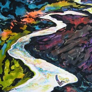 Peinture intitulée "la rivière en flamm…" par Antonina Atanassova, Œuvre d'art originale