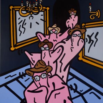 Schilderij getiteld "Pink Ghosts" door Kotsuno, Origineel Kunstwerk, Acryl Gemonteerd op Frame voor houten brancard