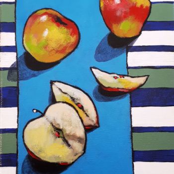 Schilderij getiteld "3 pommes" door Elena  Koupaliantz, Origineel Kunstwerk, Acryl