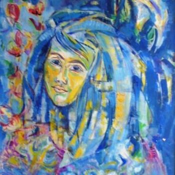 Peinture intitulée "femme bleue" par Malika Kouskoussa Née Nekkache, Œuvre d'art originale