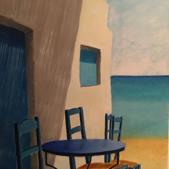 Painting titled "Sea and shade" by Maria Koutsoumpou, Original Artwork, Oil