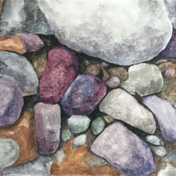 Painting titled "River rocks" by Maria Koutsoumpou, Original Artwork, Watercolor