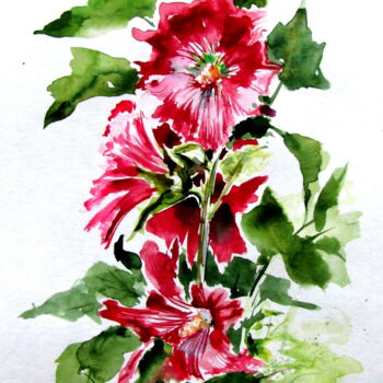 Malerei mit dem Titel "Mallow floral II" von Anna Brigitta Kovacs (KAB), Original-Kunstwerk, Aquarell