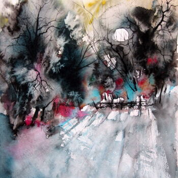 Painting titled "Cold winter" by Anna Brigitta Kovacs (KAB), Original Artwork, Watercolor