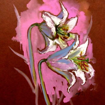 Painting titled "Lilies" by Anna Brigitta Kovacs (KAB), Original Artwork, Watercolor