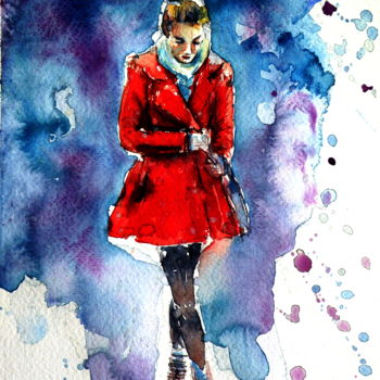 Malerei mit dem Titel "Walking in the snow" von Anna Brigitta Kovacs (KAB), Original-Kunstwerk, Aquarell