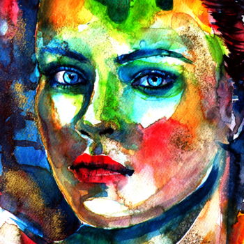 Malerei mit dem Titel "Colorful girl with…" von Anna Brigitta Kovacs (KAB), Original-Kunstwerk, Aquarell