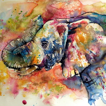 Malarstwo zatytułowany „Elephant” autorstwa Anna Brigitta Kovacs (KAB), Oryginalna praca, Akwarela