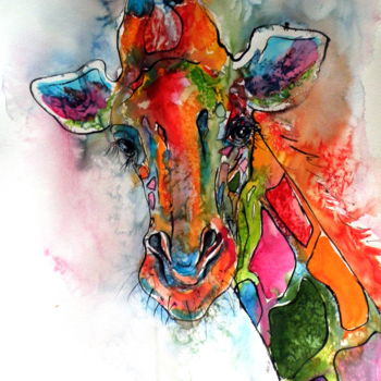 Painting titled "Giraffe" by Anna Brigitta Kovacs (KAB), Original Artwork, Watercolor