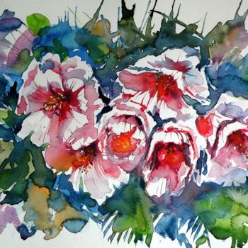 Painting titled "Flowers" by Anna Brigitta Kovacs (KAB), Original Artwork, Watercolor