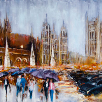 Painting titled "London rainy day" by Ludmila Kovalenko, Original Artwork, Oil