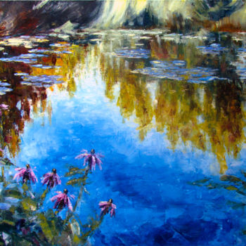 Painting titled "Blue_Pond" by Ludmila Kovalenko, Original Artwork, Oil