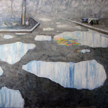 Peinture intitulée "Дождь на асфальт" par Vladimir Kovalenko, Œuvre d'art originale, Huile