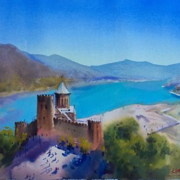 Painting titled ""Ananuri Fortress.…" by Andrei Kovalik, Original Artwork, Watercolor