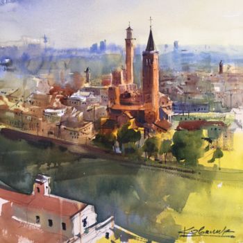 Ζωγραφική με τίτλο ""Verona. Italy"" από Андрей Ковалик, Αυθεντικά έργα τέχνης, Ακουαρέλα