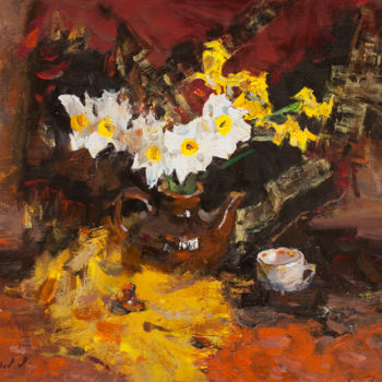 Картина под названием "Нарциссы" - Владимир Ковалев, Подлинное произведение искусства, Масло