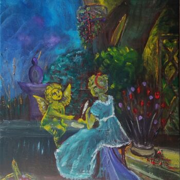 Malarstwo zatytułowany „Лунная ночь в саду” autorstwa Kozar, Oryginalna praca, Olej Zamontowany na Drewniana rama noszy