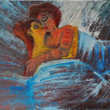 Schilderij getiteld "baiser d'amour" door Kozar, Origineel Kunstwerk, Olie