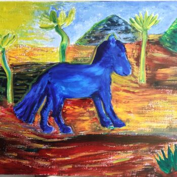 Peinture intitulée "Cheval bleu" par Kozar, Œuvre d'art originale, Huile Monté sur Châssis en bois