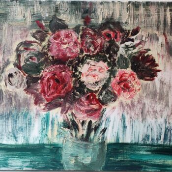 Картина под названием "Roses dans un vase…" - Kozar, Подлинное произведение искусства, Масло