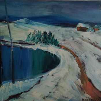 Painting titled "winter landscape Pa…" by Kozar, Original Artwork, Oil Mounted on Wood Stretcher frame