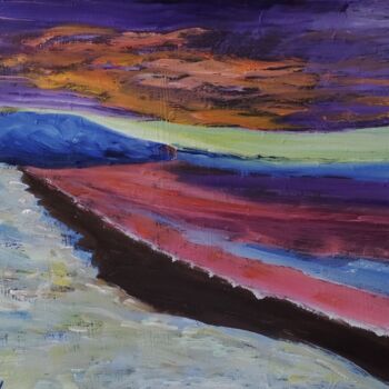 Painting titled "Sunrise in Crimea.…" by Kozar, Original Artwork, Oil Mounted on Wood Stretcher frame